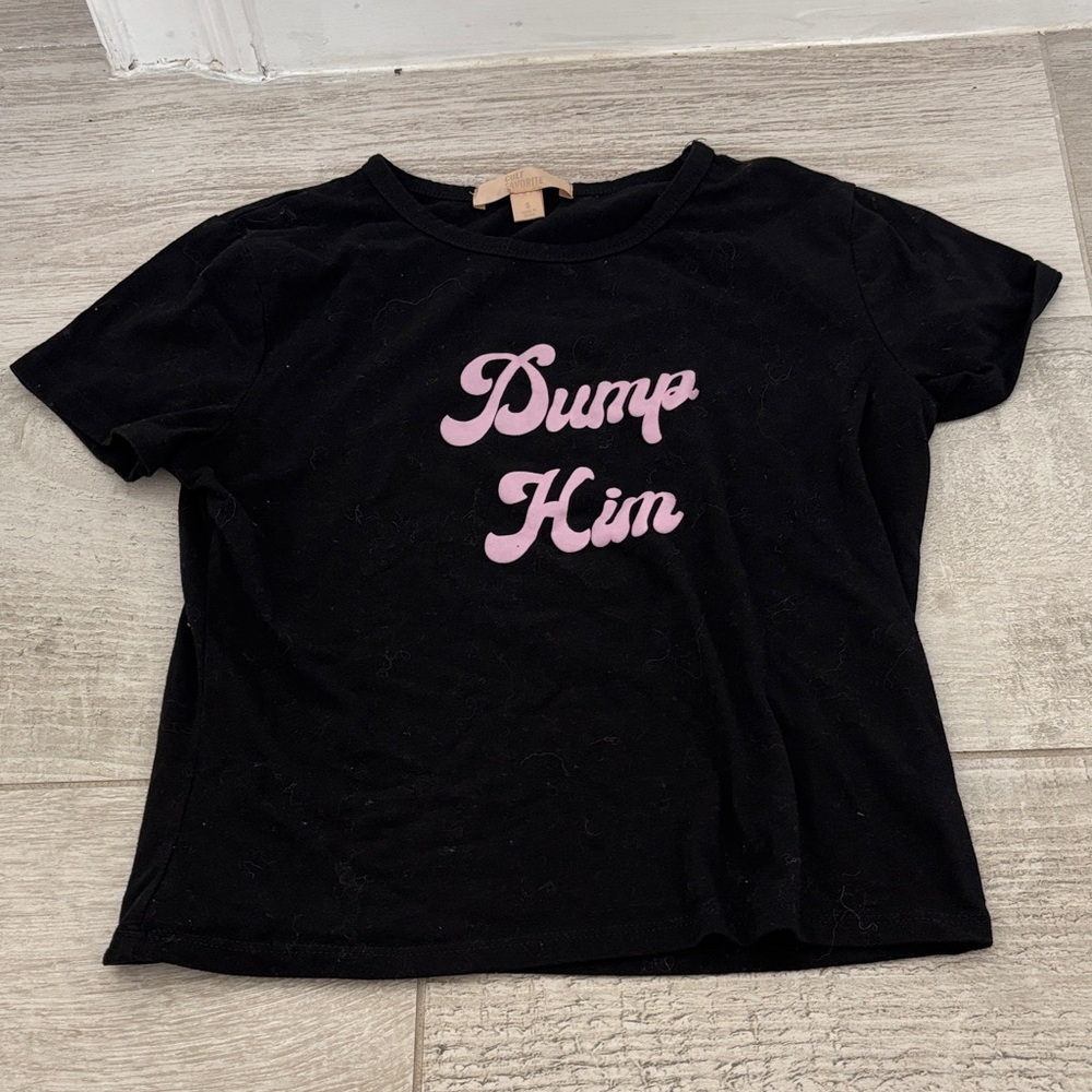 CULT FAVORITE Black Tee with Pink Script “ Dump Him “